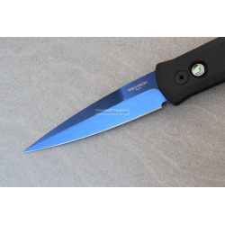 Protech Godfather Solid Black Handle Satin Sapphire Blue Blade